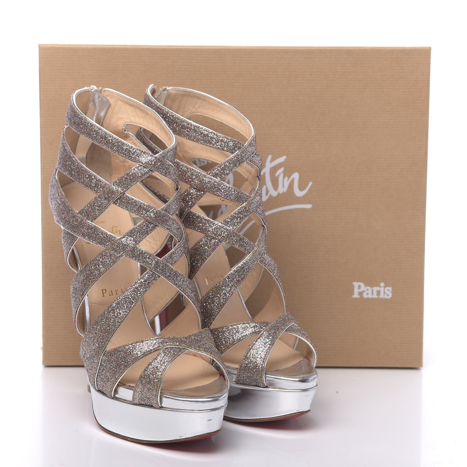 Christian Louboutin Glitter Mini Specchio Balota 150 Platform Sandals 39 Multi Silver 10 of 10