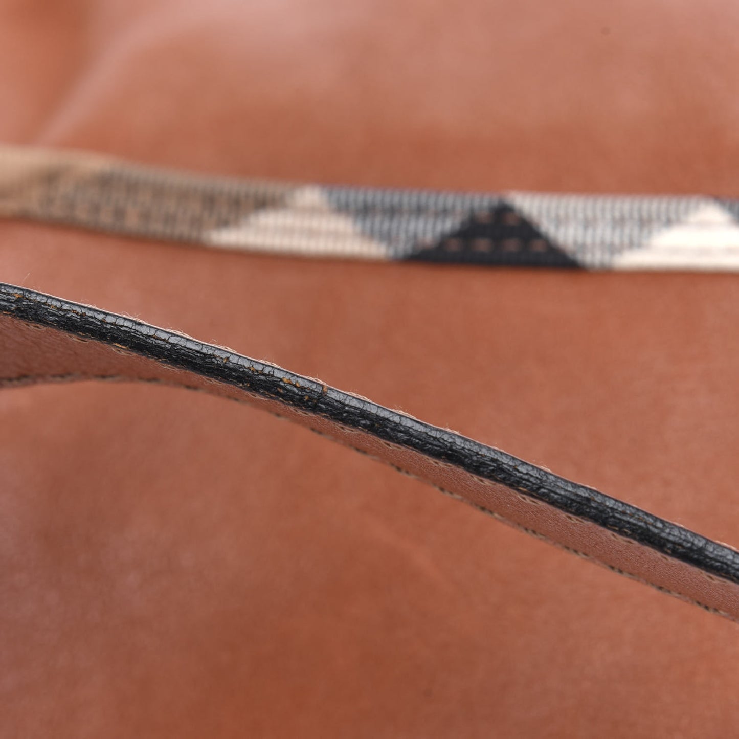 Calfskin House Check Trim Bates Shoulder Bag Cognac
