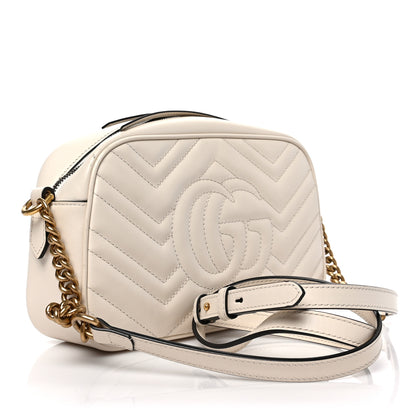 Gucci Calfskin Matelasse Small GG Marmont Chain Shoulder Bag White 3 of 9