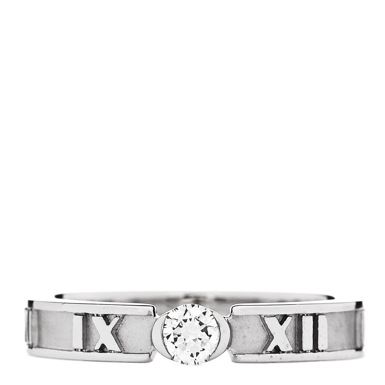 Tiffany 18K White Gold Diamond Atlas Solitaire Band Ring 49 5 1 of 4
