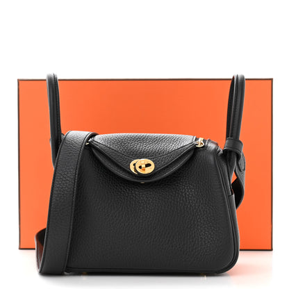 Hermes Taurillon Clemence Mini Lindy 20 Black 3 of 11