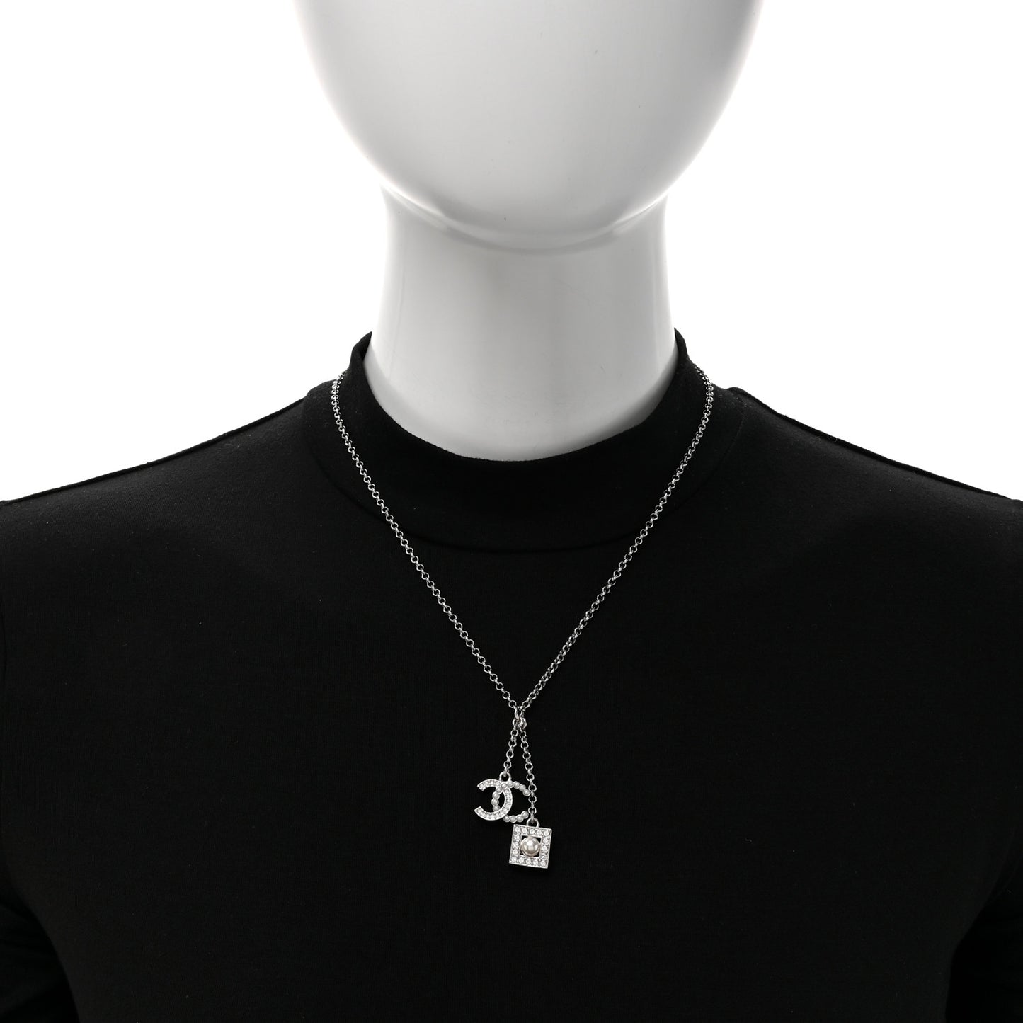 Ruthenium Crystal Square CC Lariat Necklace