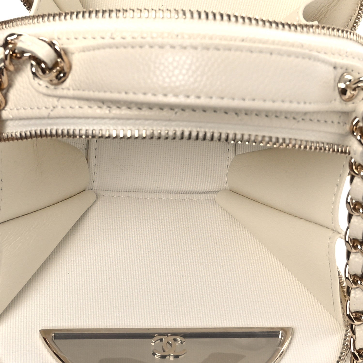 Chanel Caviar Quilted Round Handle With Care Vanity With Chain White 5 of 12