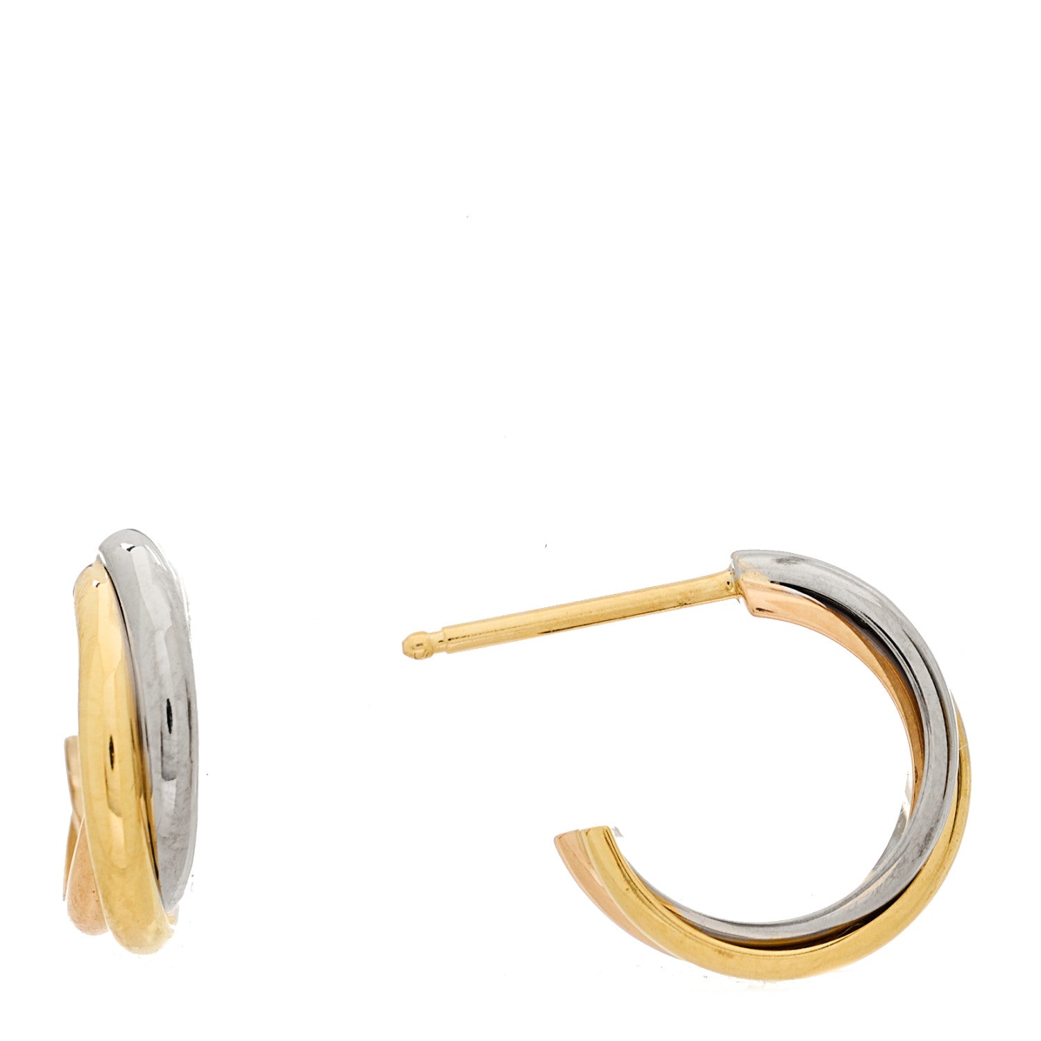 Cartier 18K Pink Yellow White Gold Small Trinity Hoop Earrings 1 of 6