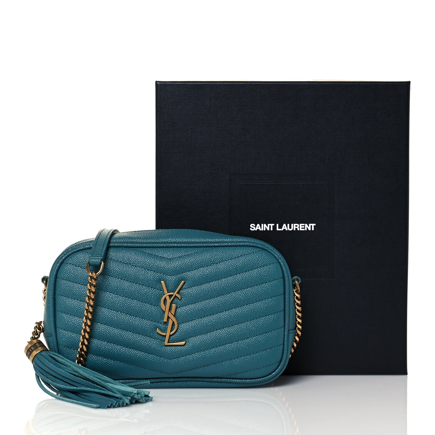 Saint Laurent Grain De Poudre Matelasse Monogram Mini Lou Camera Bag Blue Vert 12 of 12