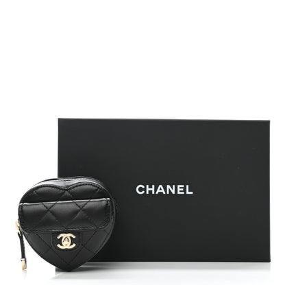 Chanel Lambskin Quilted CC In Love Heart Zipped Arm Coin Purse Black 8 of 8