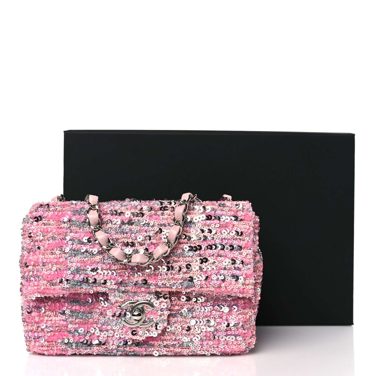 Chanel Sequin Mini Rectangular Flap Light Pink Silver 10 of 10