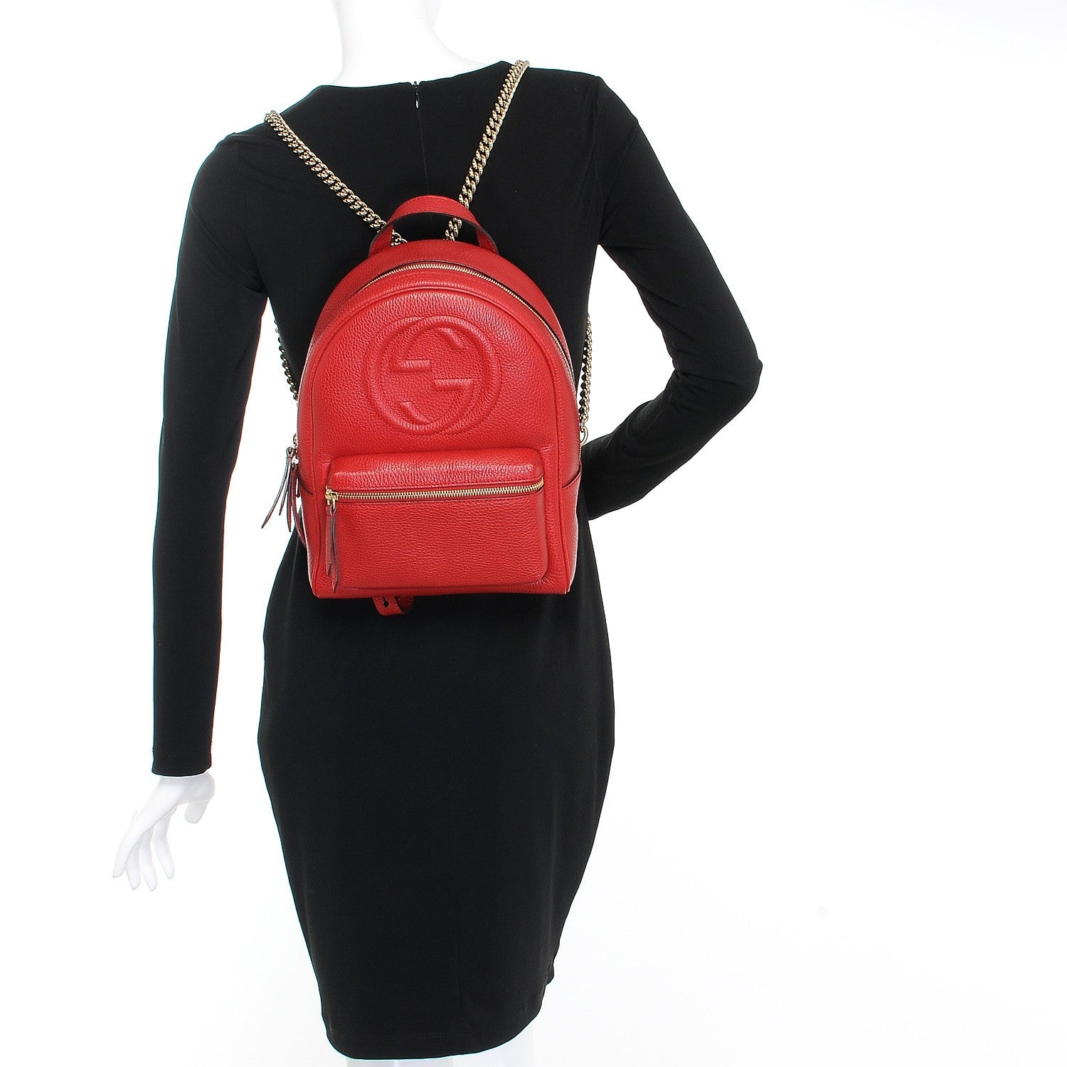 Gucci Pebbled Calfskin Soho Chain Backpack Red 2 of 7