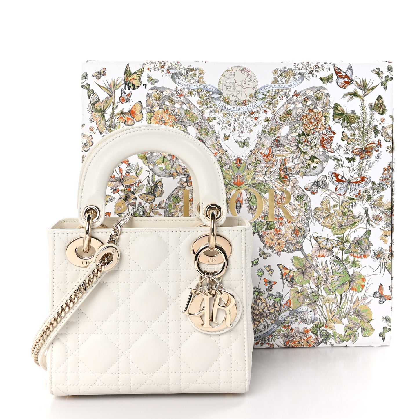 Lambskin Cannage Mini Lady Dior White