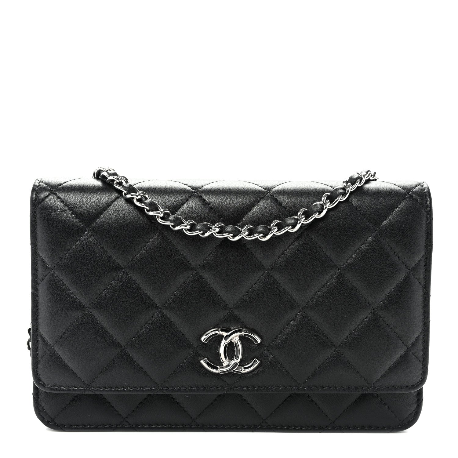 Chanel Lambskin Quilted Enamel CC Wallet on Chain WOC Black 1 of 11