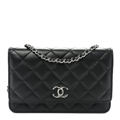 Chanel Lambskin Quilted Enamel CC Wallet on Chain WOC Black 1 of 11