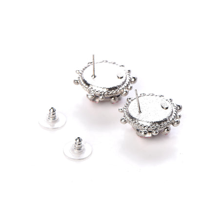 Chanel Pearl Crystal CC Earrings Silver Pink 3 of 4