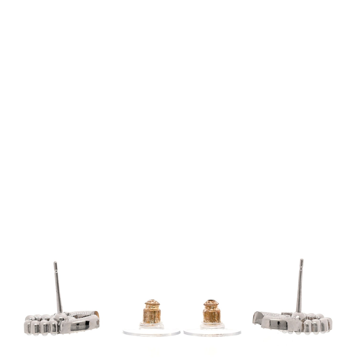 Chanel Pearl Crystal CC Earrings Silver Pearly White 3 of 5
