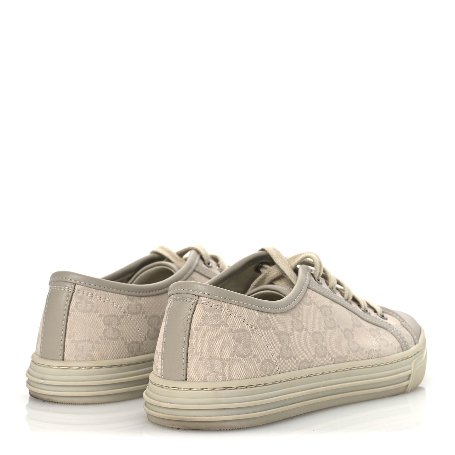 Washed Cotton GG Monogram Calfskin Womens Low Top Sneakers 35.5 White Mystic White Great White