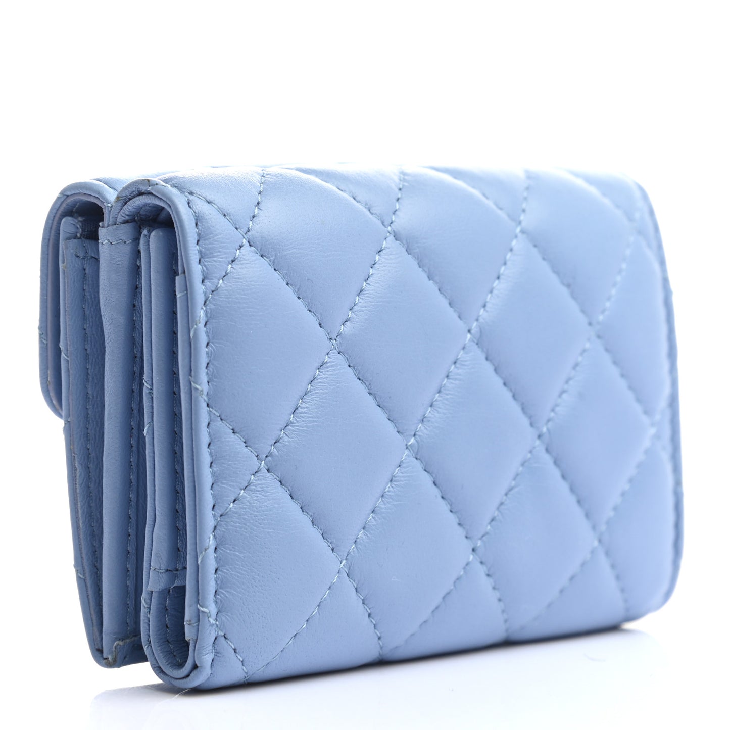 Lambskin Quilted Double Flap Wallet Light Blue
