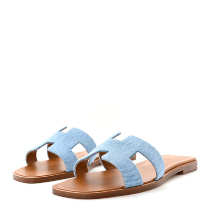 Hermes Denim Canvas Oran Sandals 36 Bleu Clair 3 of 8