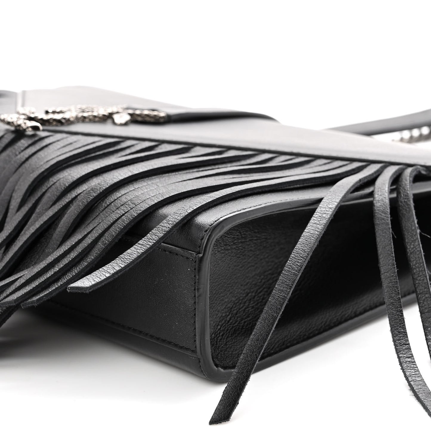 Calfskin Fringe Medium Snake Monogram Satchel Black
