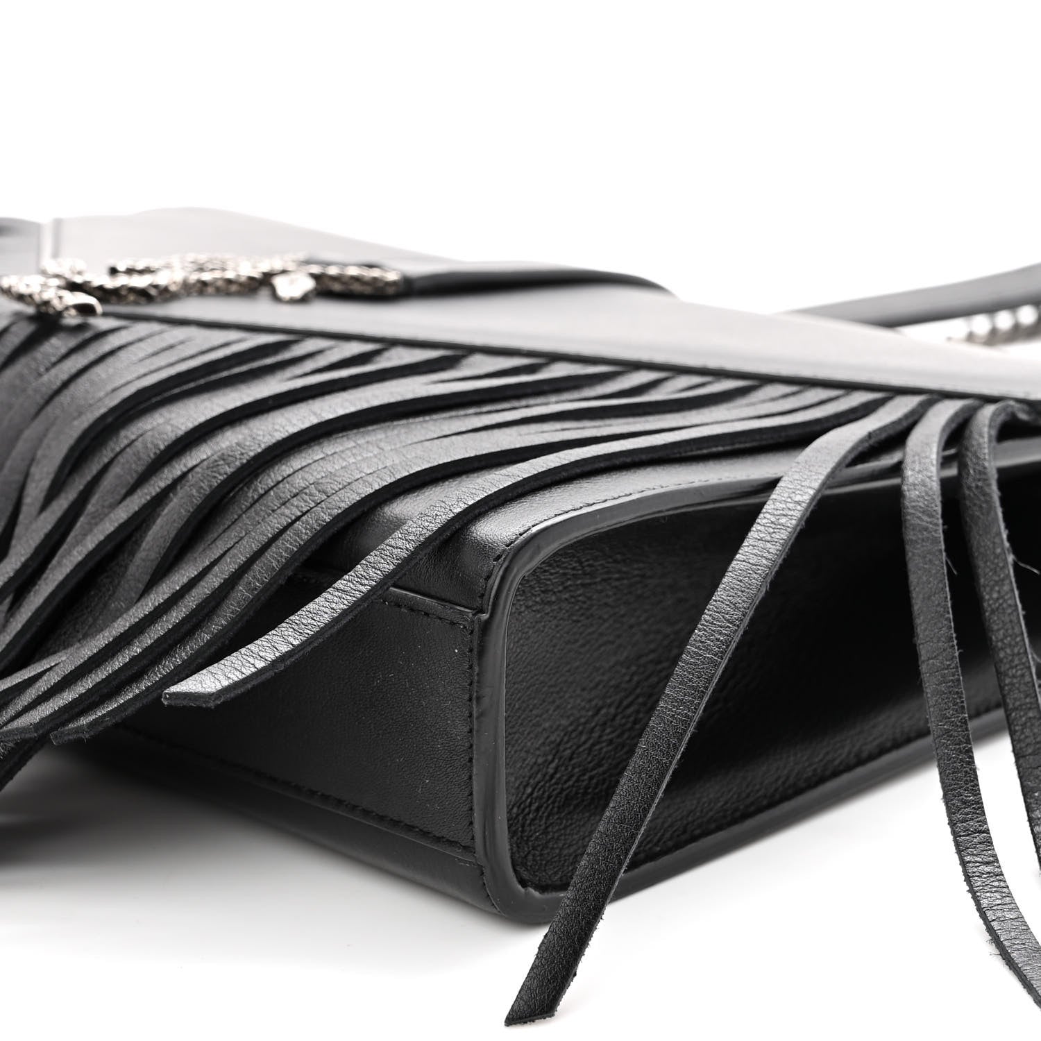 Saint Laurent Calfskin Fringe Medium Snake Monogram Satchel Black 9 of 9