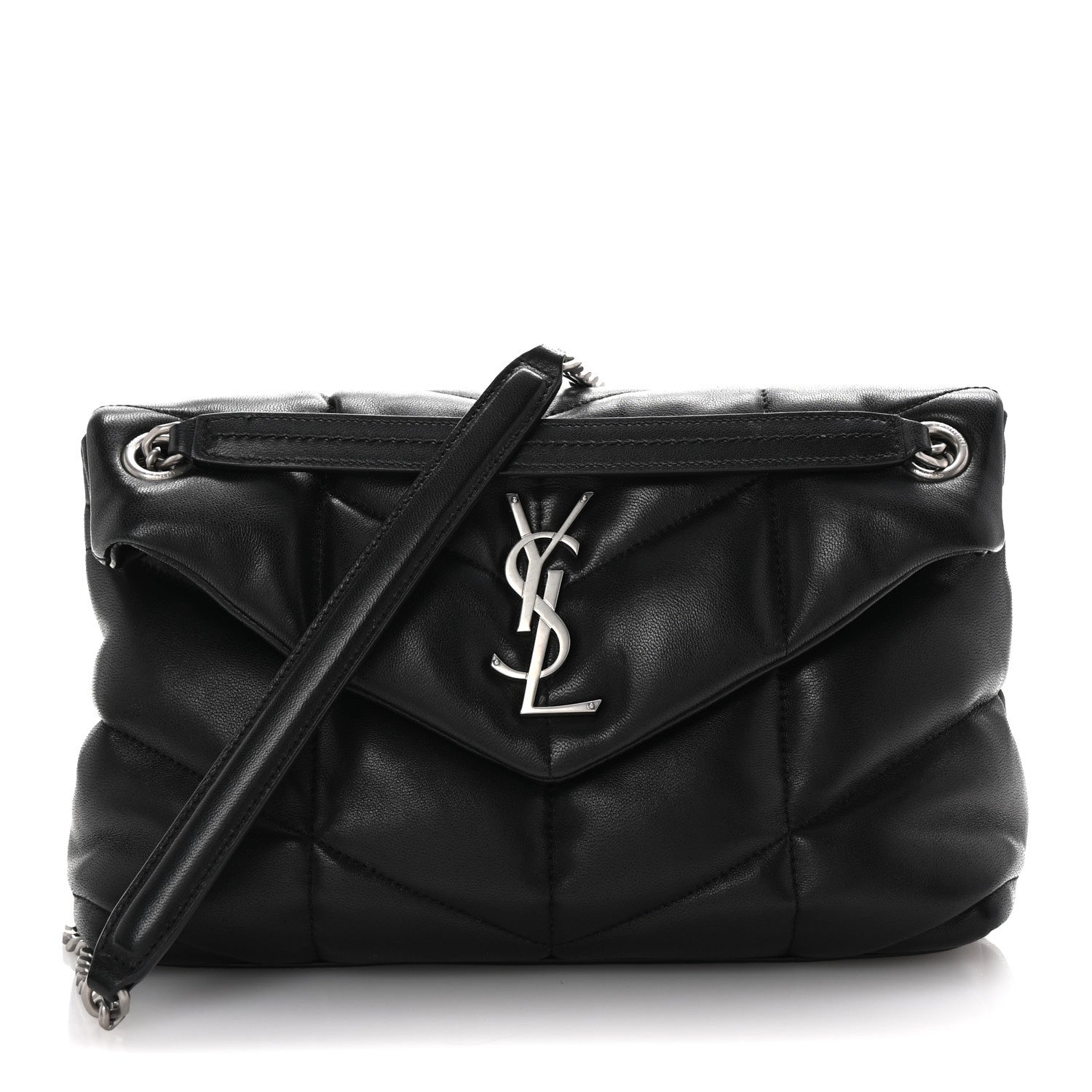 Saint Laurent Lambskin Quilted Small Loulou Puffer Monogram Chain Satchel Black 1 of 9
