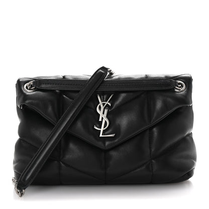 Saint Laurent Lambskin Quilted Small Loulou Puffer Monogram Chain Satchel Black 1 of 9