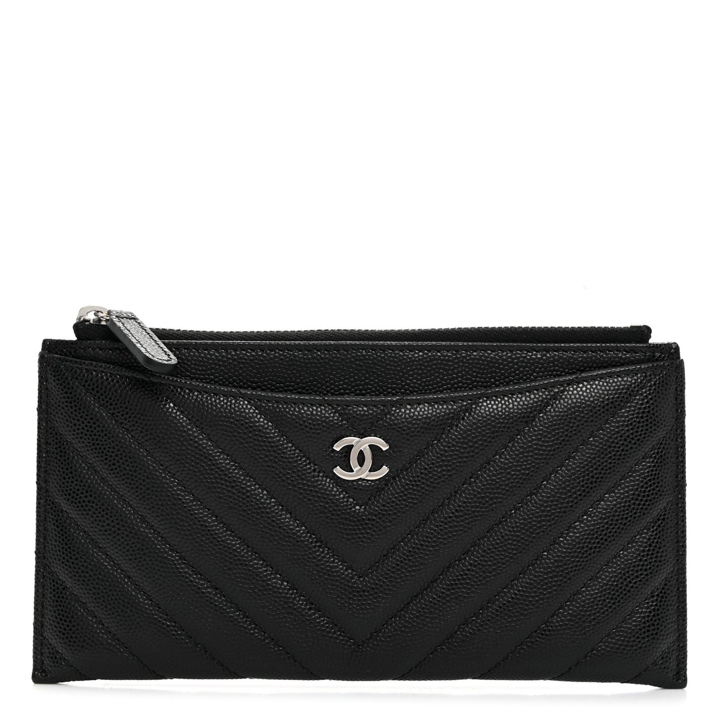 Caviar Chevron Quilted Zip Pouch Black