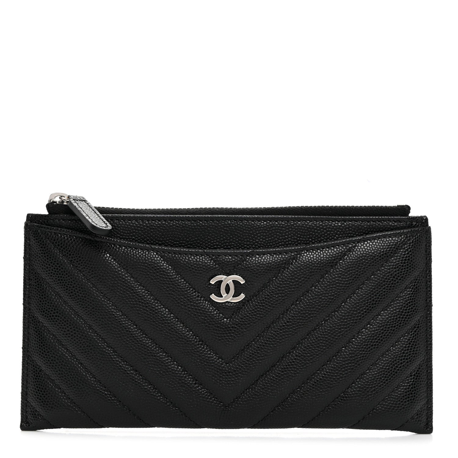 Chanel Caviar Chevron Quilted Zip Pouch Black 1 of 7