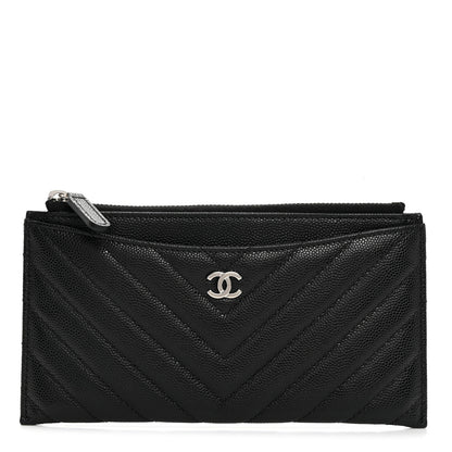 Chanel Caviar Chevron Quilted Zip Pouch Black 1 of 7