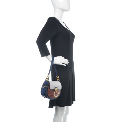 Chloe Calfskin Crocodile Embossed Small Tess Bag Blue 3 of 11