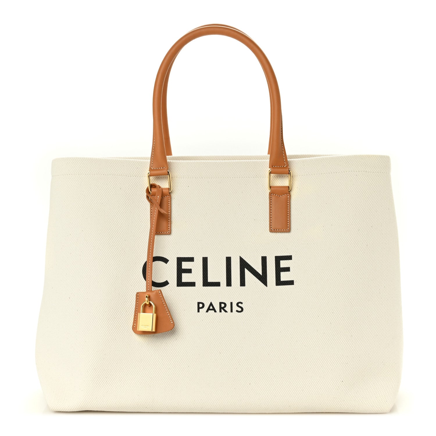 Celine Canvas Calfskin Horizontal Cabas Natural Tan 1 of 9