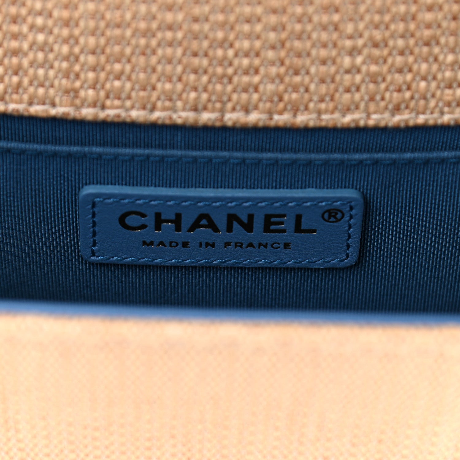Chanel Cotton Canvas Calfskin Chevron Embroidered Medium Boy Flap Beige Blue 6 of 10