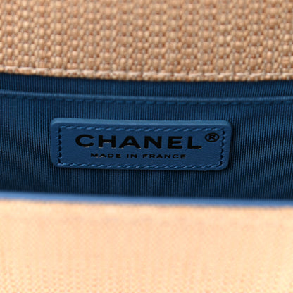 Chanel Cotton Canvas Calfskin Chevron Embroidered Medium Boy Flap Beige Blue 6 of 10