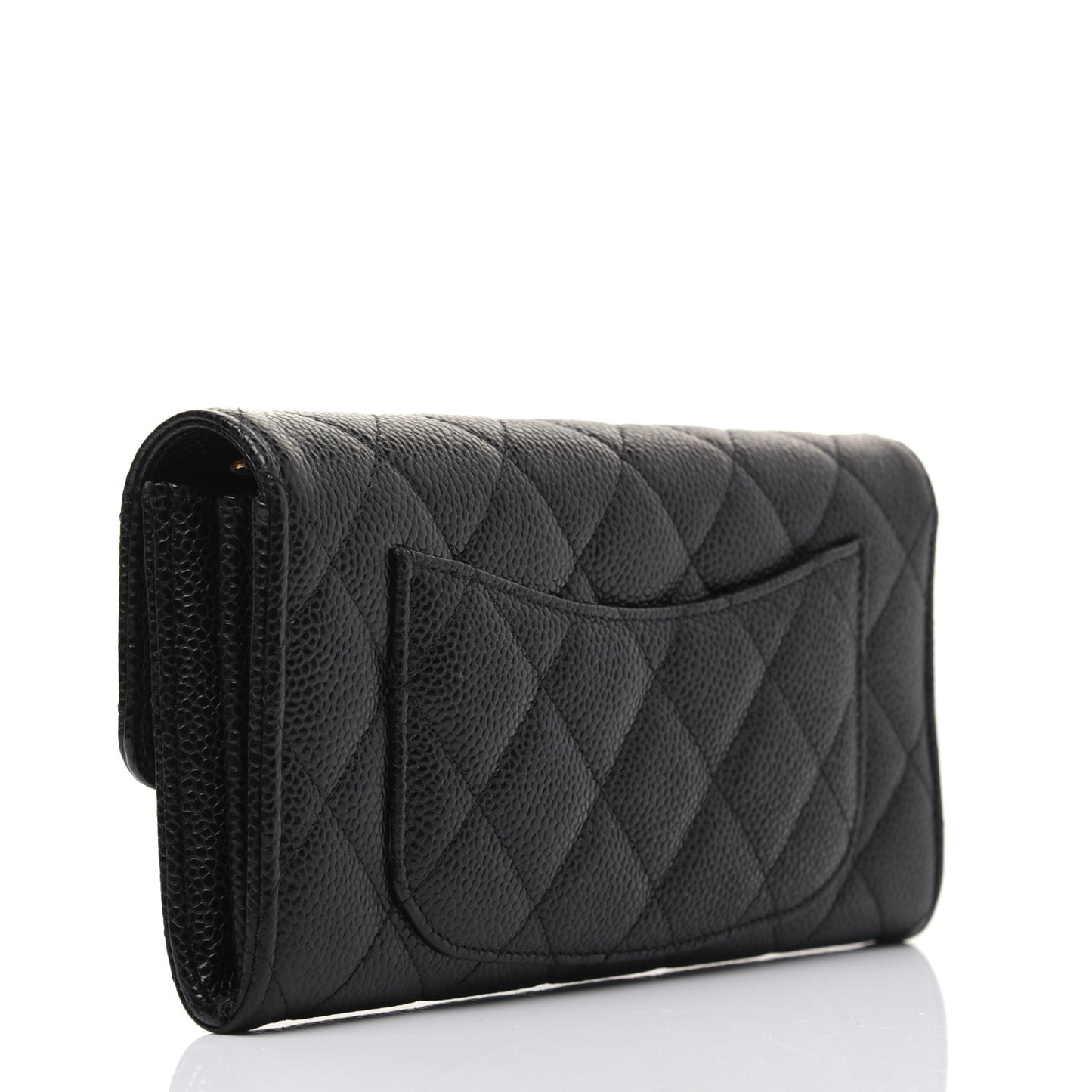 Caviar Quilted Large Gusset Flap Wallet Black