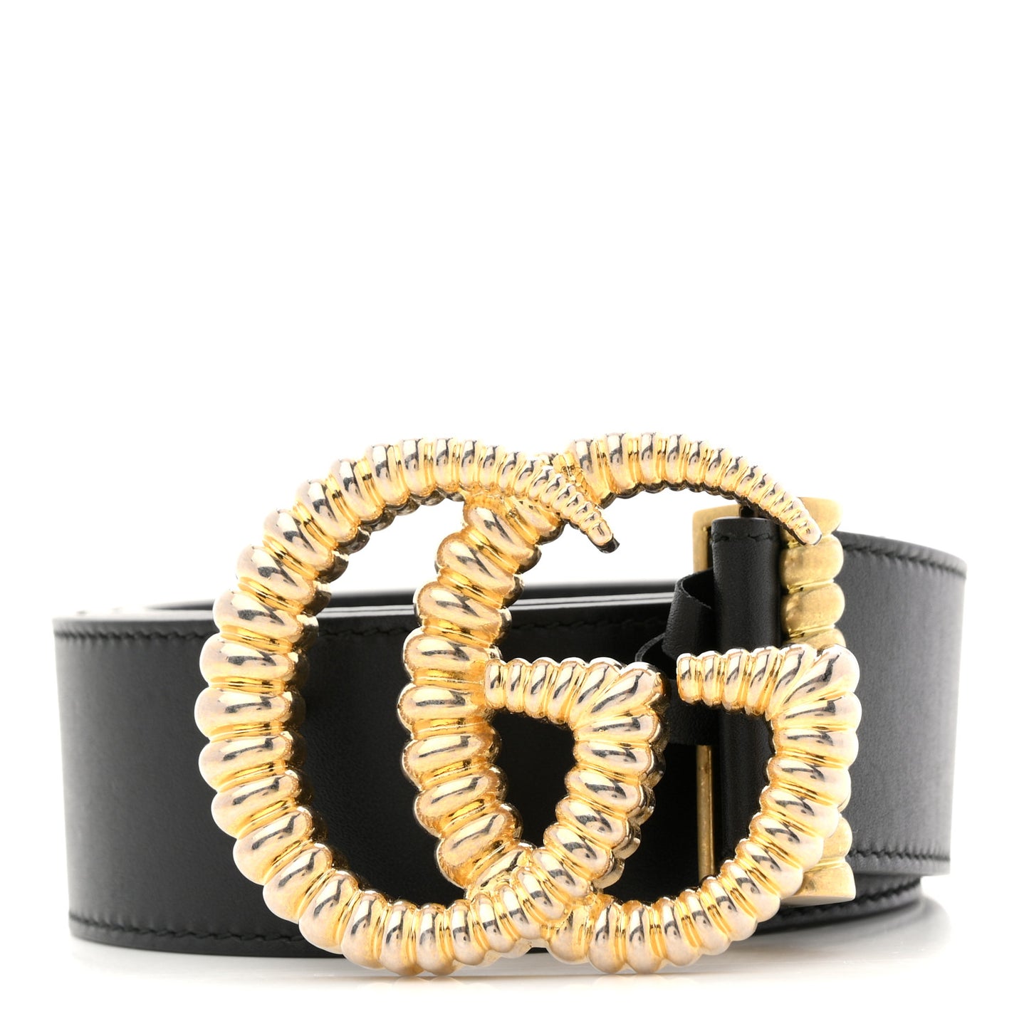 Moon Calfskin Torchon Double G 25mm Belt 80 32 Black