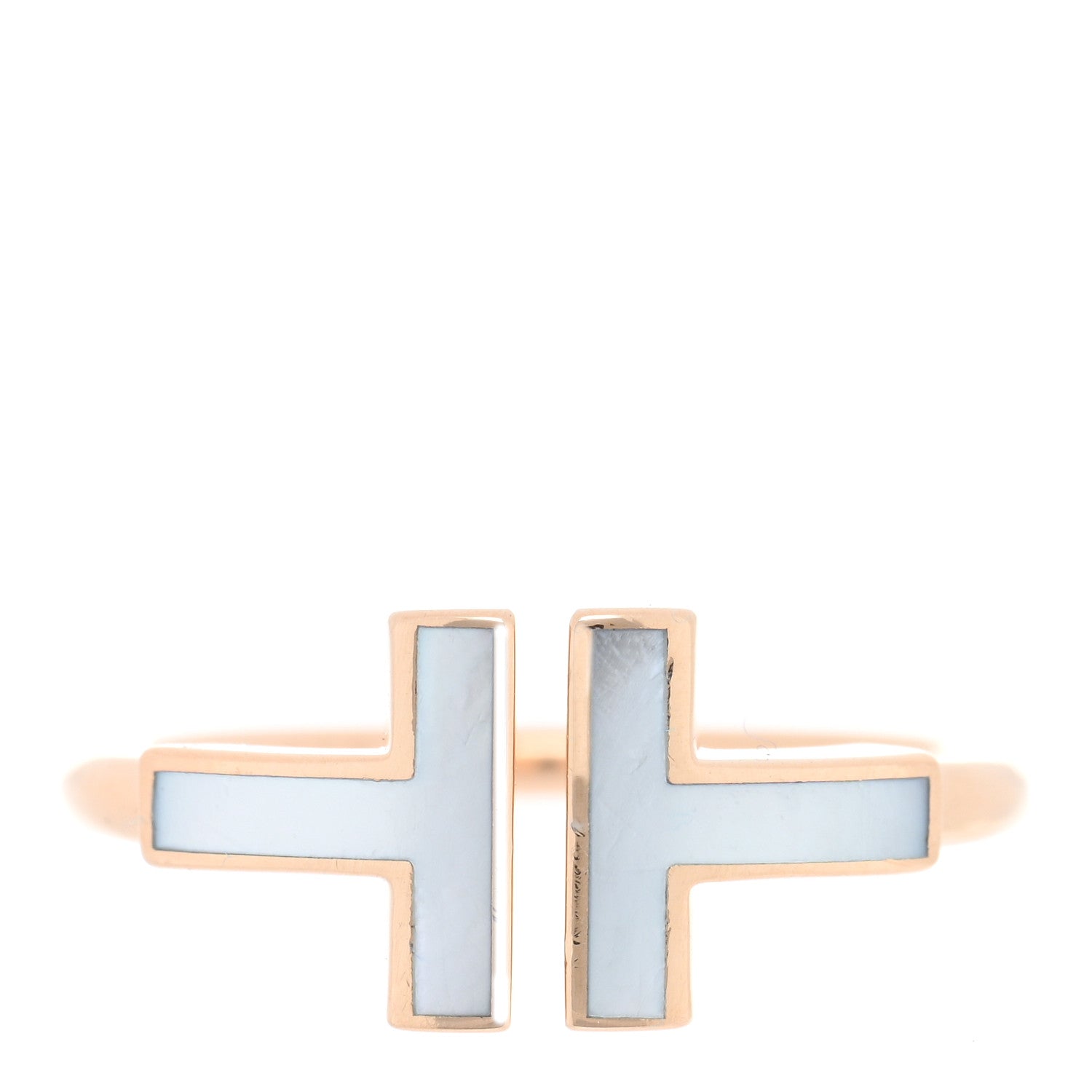 Tiffany 18K Rose Gold Mother of Pearl T Wire Ring 50 5.25 1 of 4