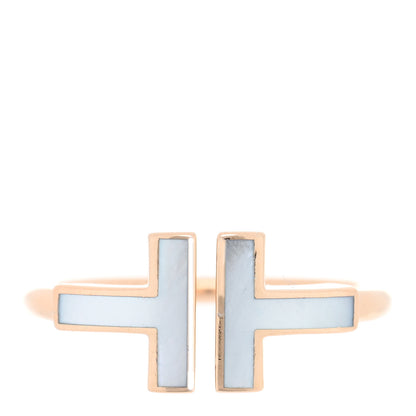 Tiffany 18K Rose Gold Mother of Pearl T Wire Ring 50 5.25 1 of 4