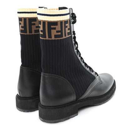Fendi Calfskin Stretch Fabric Rockoko Biker Boots 39.5 Tobacco Black Marino 5 of 10