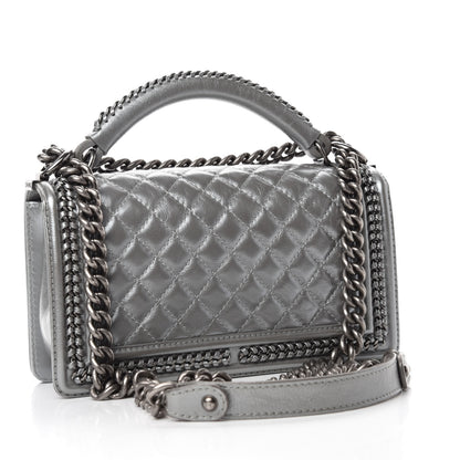 Chanel Metallic Aged Calfskin Quilted Medium Top Handle Boy Flap Silver 3 of 11