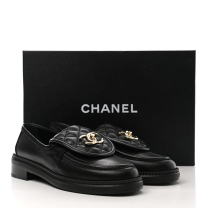 Chanel Lambskin Quilted CC Turnlock Loafers 36 Black 9 of 9