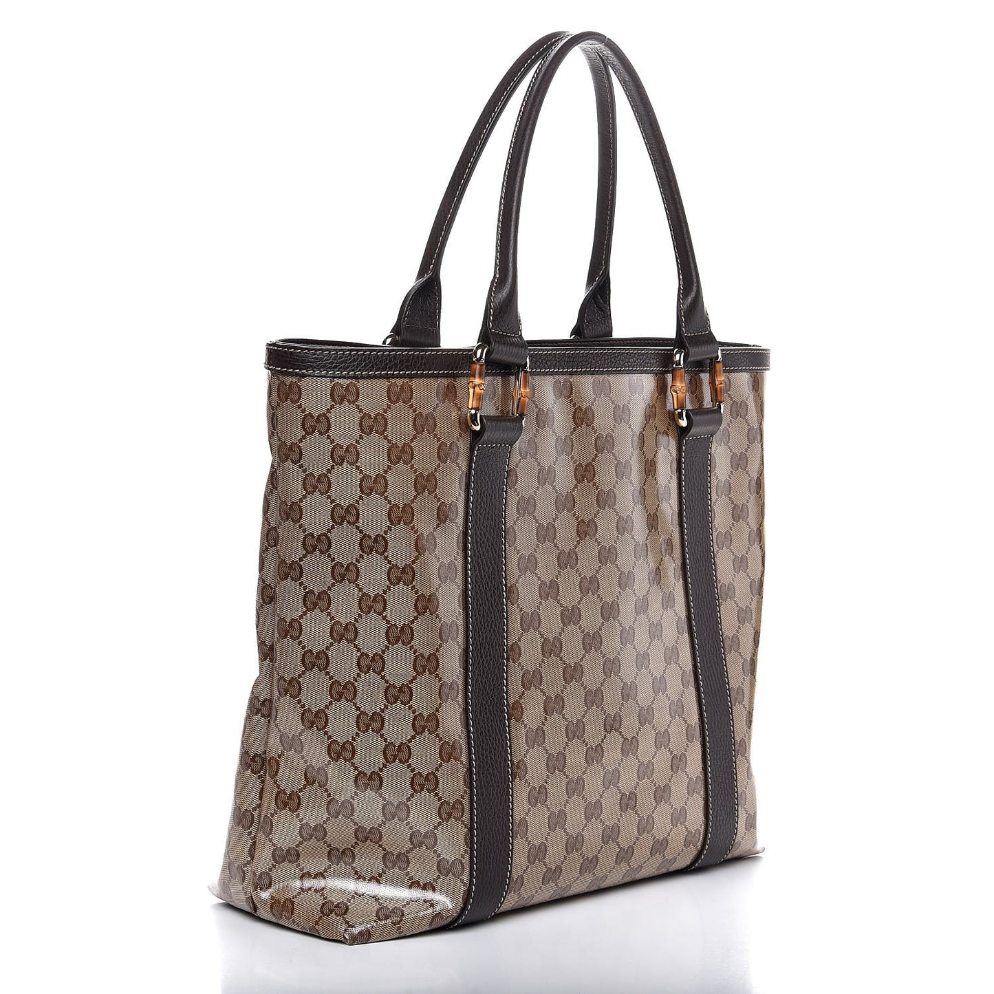 Crystal Monogram Bamboo Tote Dark Brown