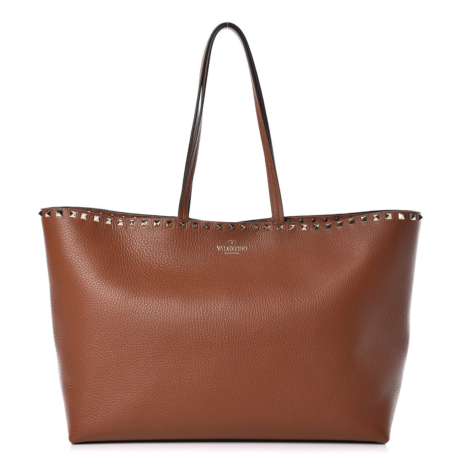 Valentino Garavani Grained Calfskin Rockstud Shoulder Tote Bright Cognac 1 of 9