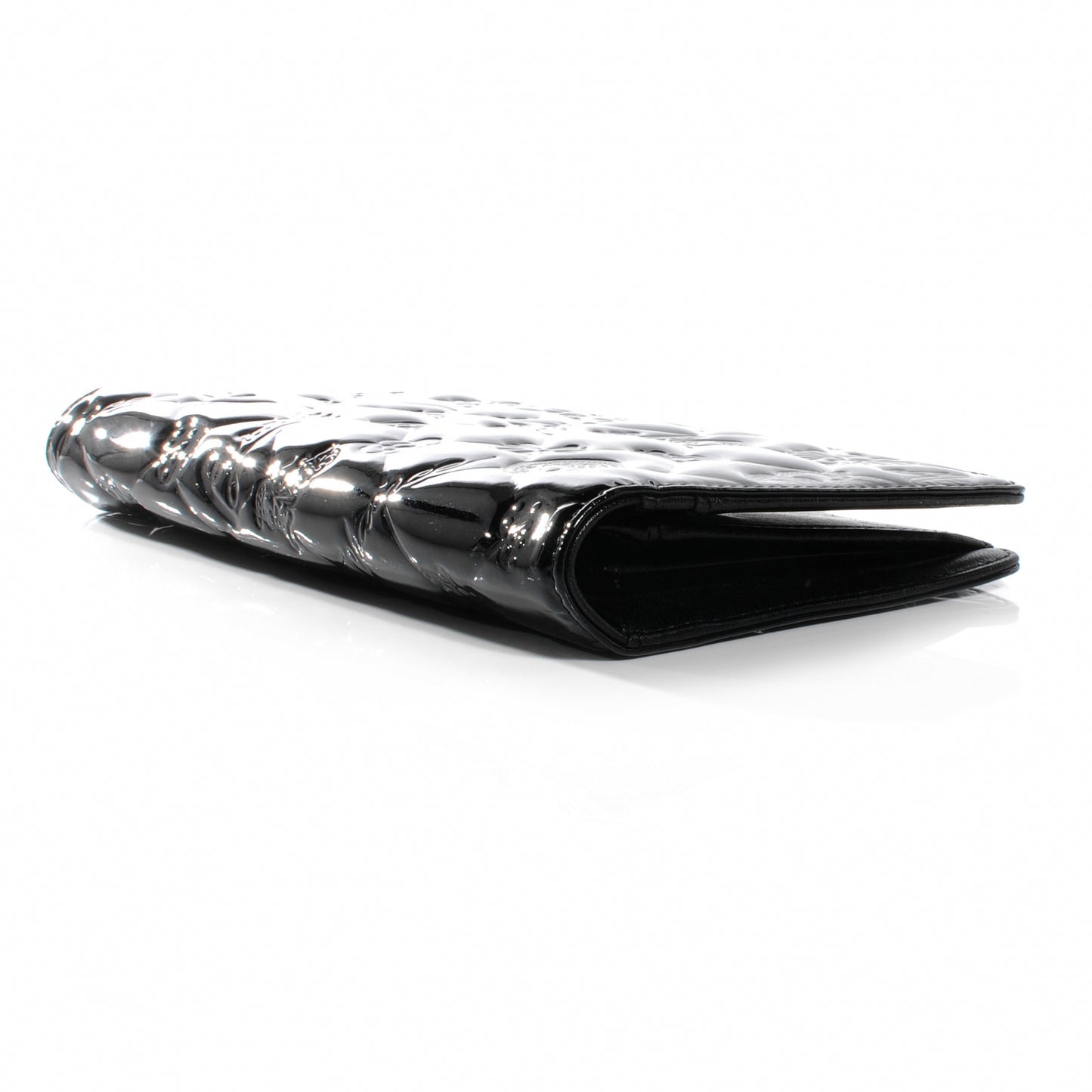 Patent Calfskin Lucky Symbols Yen Wallet Black
