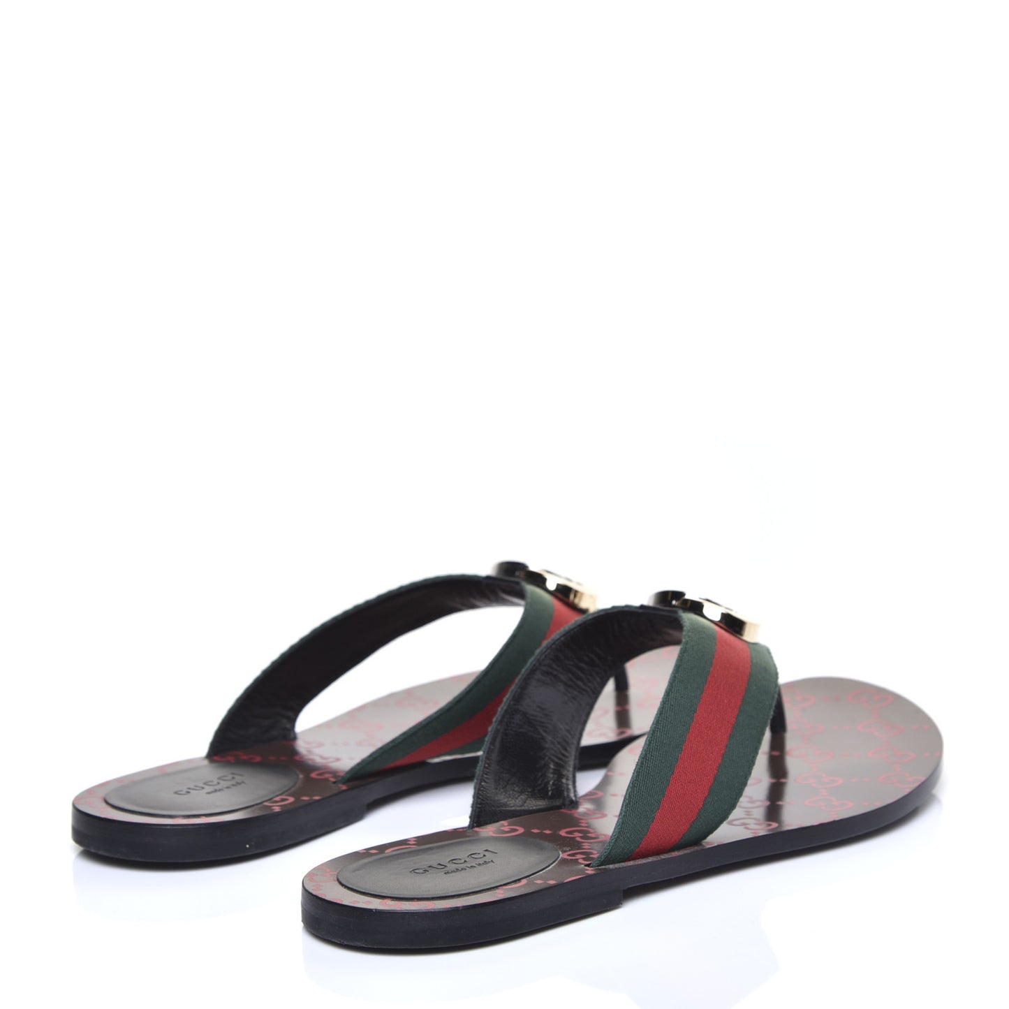 Nylon Calfskin Web GG Monogram Womens Thong Sandals 41 Green Red Cocoa