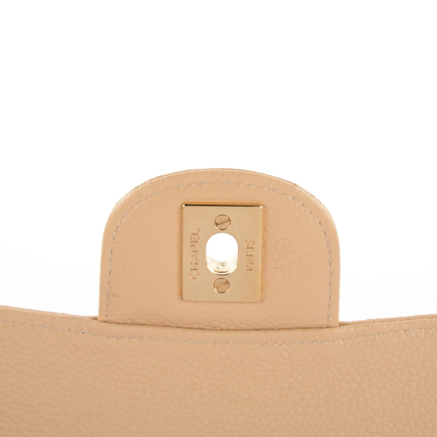 Caviar Quilted Medium Double Flap Beige Clair