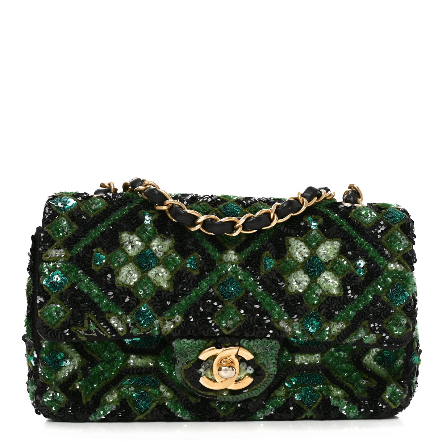 Sequin Mosaic Mini Rectangular Flap Green Black