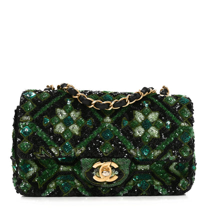 Chanel Sequin Mosaic Mini Rectangular Flap Green Black 1 of 12