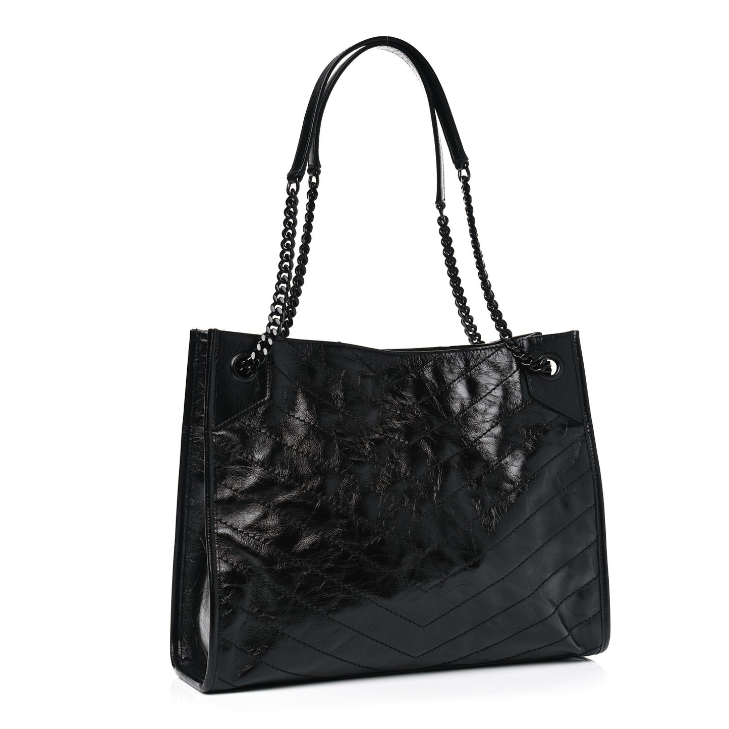 Crinkled Calfskin Matelasse Monogram Medium Niki Shopper Tote Black
