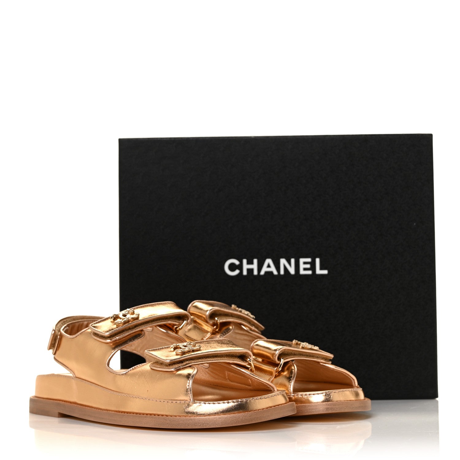 Chanel Metallic Laminated Calfskin Velcro Dad Sandals 40 Golden 7 of 7