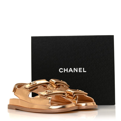 Chanel Metallic Laminated Calfskin Velcro Dad Sandals 40 Golden 7 of 7