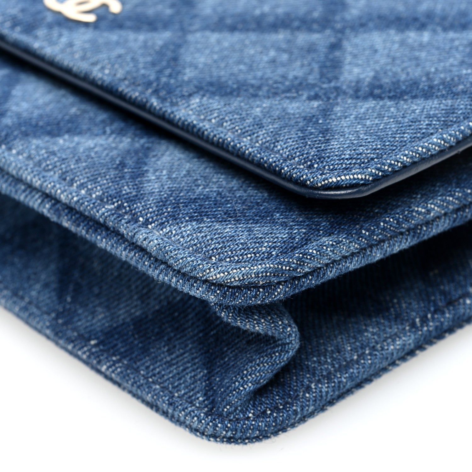 Chanel Denim Printed Wallet On Chain WOC Dark Blue 10 of 11