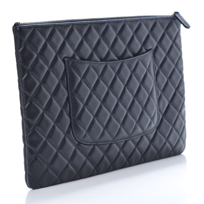 Chanel Caviar Quilted Large Cosmetic Case Dark Blue 3 of 8